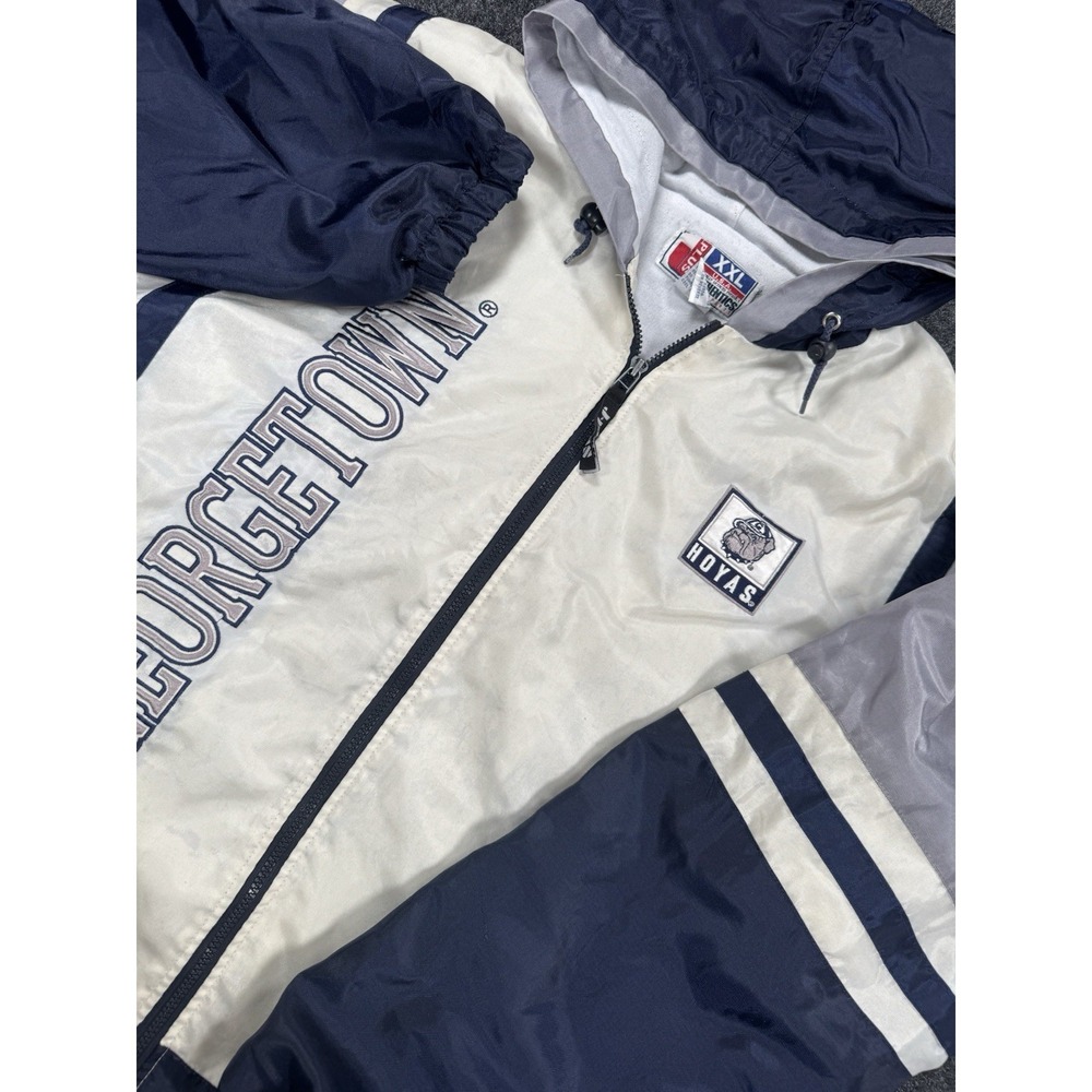 VTG Georgetown Hoyas Hooded Windbreaker Jacket Mens XXL NCAA 90s 29x30